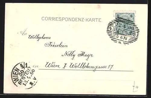 Lithographie Wien, Belvedere mit Spaziergängern