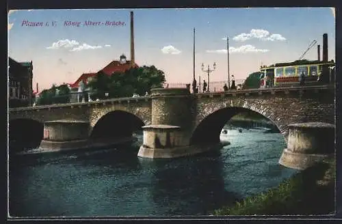 AK Plauen i. V., König Albert-Brücke, Strassenbahn