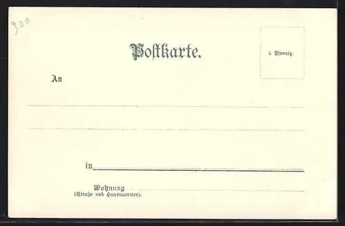 Lithographie Porträt Walther Scott, Schloss & Angler am See