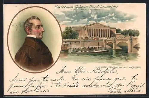 AK Paris, mit Marie Louis Alphonse Prat de Lamartine im Profil, Chambres des Députés