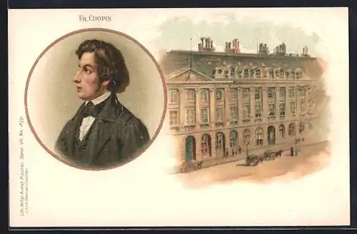 Lithographie Fr. Chopin und Wohnhaus