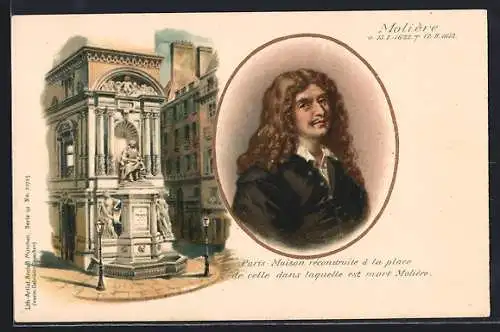 Lithographie Molière, Paris-Maison reconstruite a la place de celle dans laquelle est mort Molière