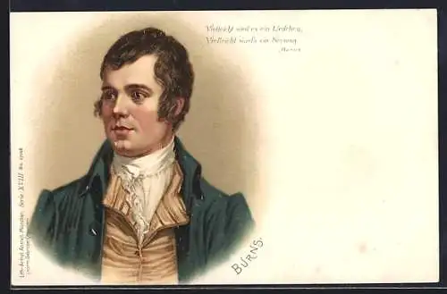 Lithographie Bildnis des schottischen Schriftstellers Robert Burns