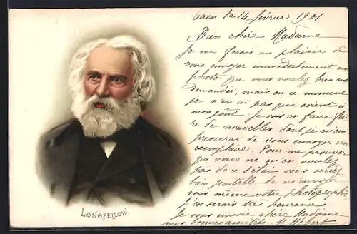 AK Portrait Longfellow im Anzug mit Vollbart