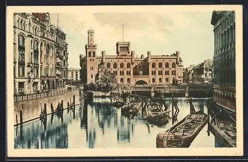 AK Berlin, Städtische Sparkasse Mühlendamm mit Fähren