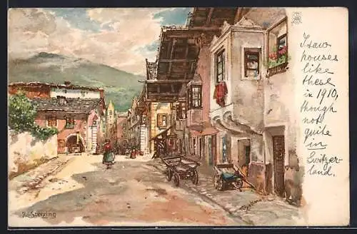 Künstler-AK P. Schmohl: Sterzing, Strassenpartieim Ort an der BRennerbahn