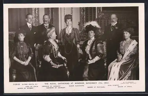 AK Kaiser Wilhelm II. mit King Edward, der Königin von Spanien, dem König von Spanien und der Königin von Norwegen