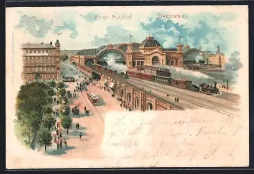 Lithographie Dresden, Haupt-Bahnhof