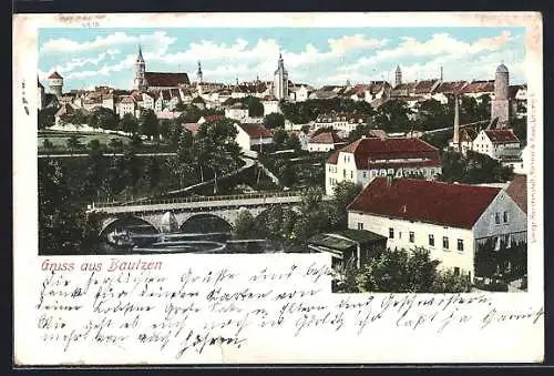 AK Bautzen, Ortsansicht mit Brücke