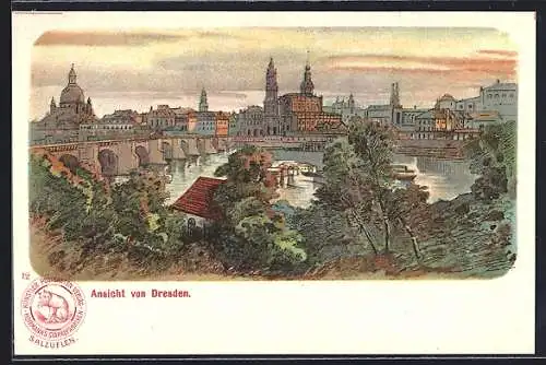 Lithographie Dresden, Panoramablick auf die Stadt