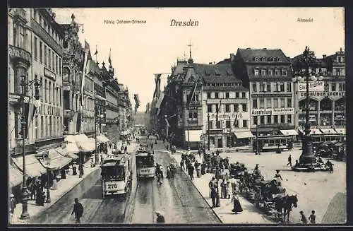 AK Dresden, König Johann-Strasse mit Strassenbahnen