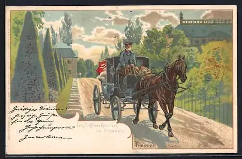 Künstler-AK Meissner & Buch (M&B) Nr.5: Dresden, Pferdekutsche im Grossen Garten zu Dresden