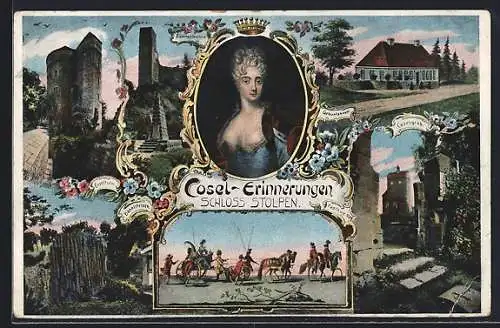 AK Stolpen i. Sa., Schloss, Siebespitzenturm, Coselturm und Coselgrab