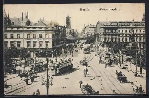 AK Berlin, Alexanderplatz, Strassenbahn mit Blick zum Roten Rathaus