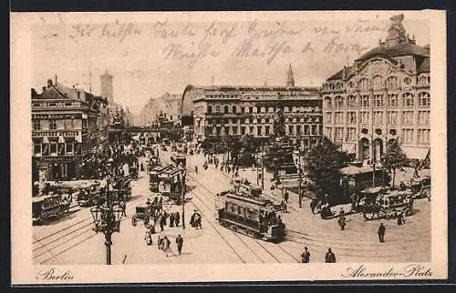 AK Berlin, Alexanderplatz mit Strassenbahnen aus der Vogelschau