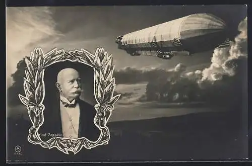 AK Portrait Graf Zeppelin, Luftschiff am Himmel