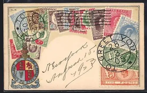 AK verschiedene englische Briefmarken, Wappen