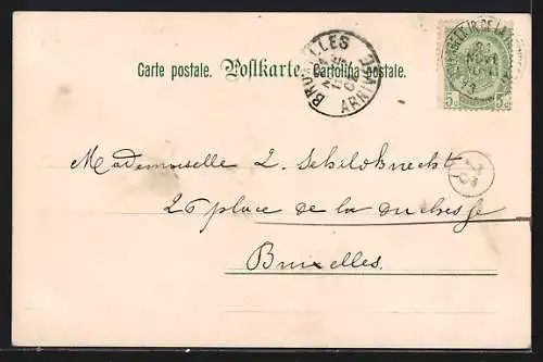 Künstler-Lithographie E. Döcker: Jäger hält die Hand seiner Geliebten, Neujahr