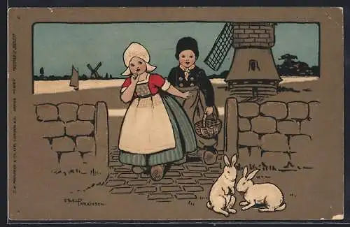 Künstler-AK Ethel Parkinson: Holländer Kinder begegnen dem Osterhasen
