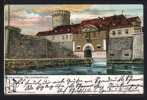 Lithographie Berlin-Spandau, Juliusturm auf der Zitadelle