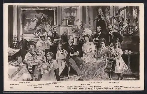 AK The late King Edward & Royal Family at home, Montage mit König und Königin von Norwegen, etc.