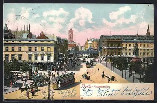 AK Berlin, Alexanderplatz, Aschingers Conditorei und Cafe, Strassenbahnen