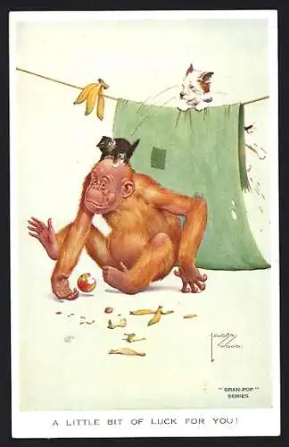 Künstler-AK Lawson Wood: Affe mit Katze und Hund