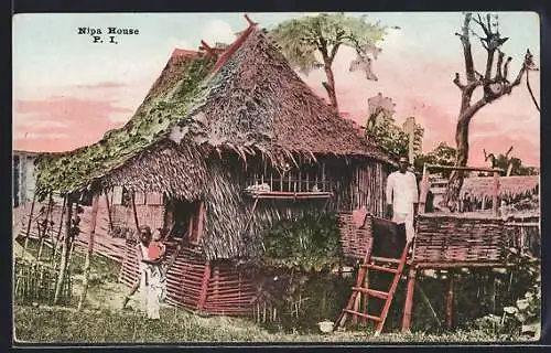 AK Manila, Nipa House mit Familie
