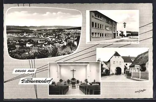 AK Ettmannsdorf / Schwandorf, Innenansicht der Kirche, Ortspartie, Gesamtansicht