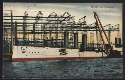 AK Stettin, Vulkan mit Dampfer