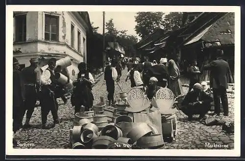 AK Sarajevo, Marktszene auf einer Strasse