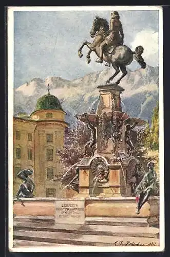 Künstler-AK E. F. Hofecker: Innsbruck, Leopoldsbrunnen mit Hofburg