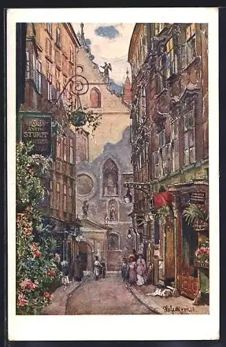 Künstler-AK E.F. Hofecker: Wien, Weihburggasse mit Franziskanerkirche