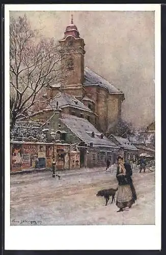 Künstler-AK Hans Götzinger: Wien, Erdbergerkirche im Winter