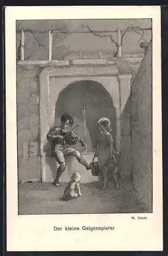 Künstler-AK Meta Goetz: Bursche spielt für einem Mädchen auf der Geige