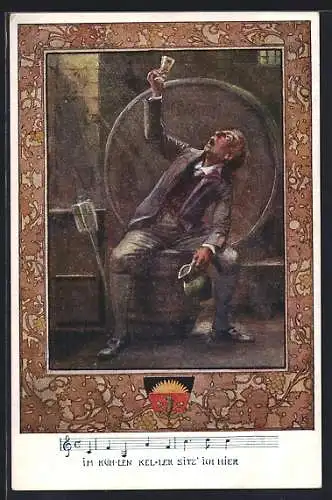 Künstler-AK Karl Friedrich Gsur, Deutscher Schulverein NR. 85: Braumeister prüft das Bier auf sein Reifegrad
