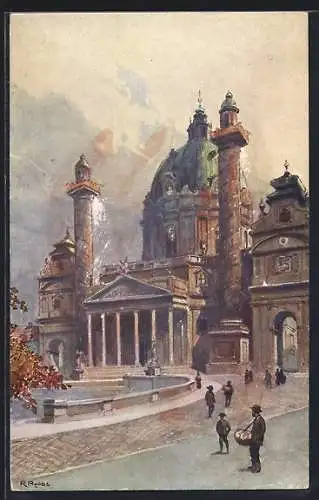 Künstler-AK Rudolf Preuss: Wien, Blick auf die Karlskirche