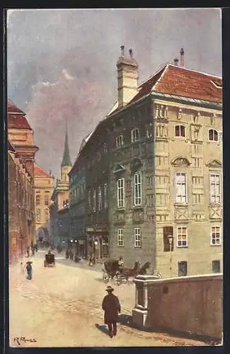 Künstler-AK Rudolf Preuss: Wien, Augustinerstrasse mit Blick zur Augustinerkirche