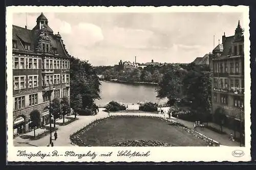 AK Königsberg, Blick auf den Münzplatz mit dem Schlossteich