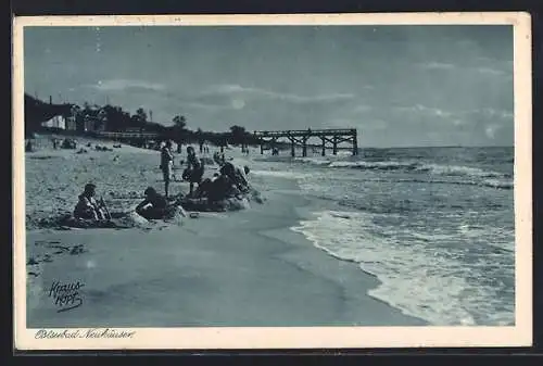 AK Neuhäuser, Ostseestrand mit Seebrücke