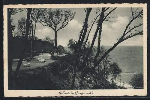 AK Georgenswalde, Steilküste mit Ruhebänken
