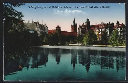 AK Königsberg i. Pr., Schlossteich mit Fernsicht auf das Schloss