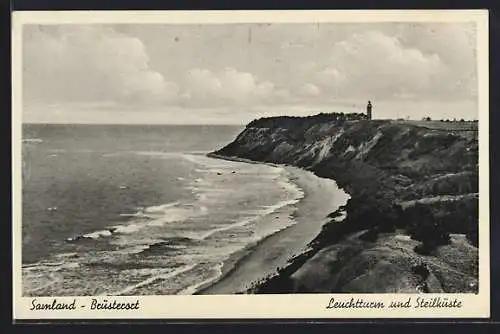 AK Brüsterort /Samland, Leuchtturm und Steilküste