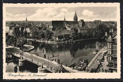 AK Königsberg i. Pr., Dominsel aus der Vogelschau
