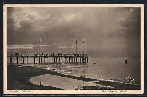 AK Cranz, Sommerabend mit Seebrücke