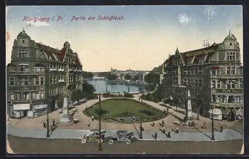 AK Königsberg i. Pr., Partie am Schlossteich mit Cafe Excelsior