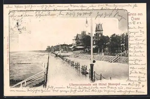 AK Cranz, Uferpromenade mit Hotel Monopol
