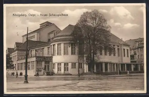 AK Königsberg /Ostpr., Partie am Neuen Schauspielhaus mit Restaurant