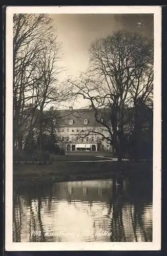 AK Warmbrunn i. Schl., Schloss mit Anlagen und Teich