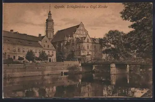 AK Oppeln, Schlossbrücke & Evgl. Kirche